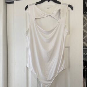 Express White Twist-Detail Sleeveless Bodysuit
